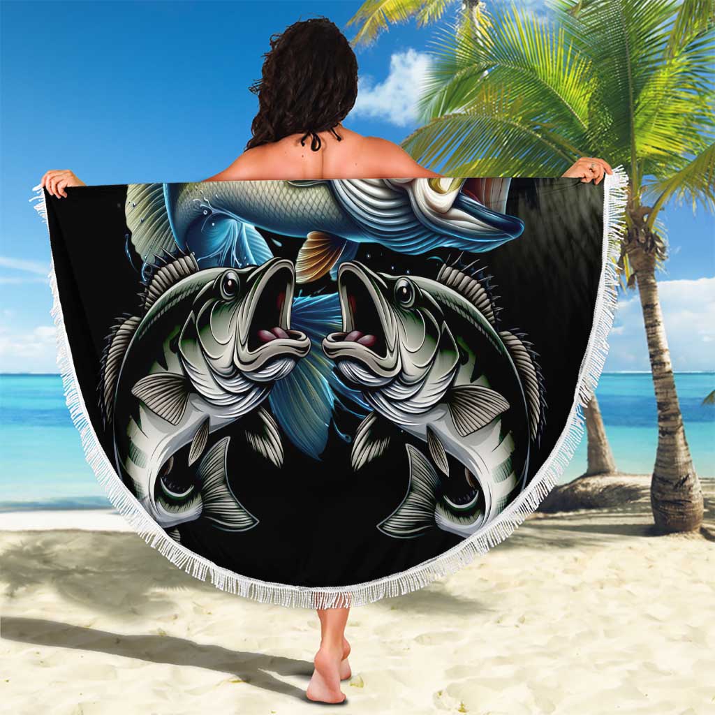 Largemouth Bass Fishing Scale Customize Name Beach Blanket Aggressive Bass Scaled Texture and Black Sporty - Wonder Print Shop