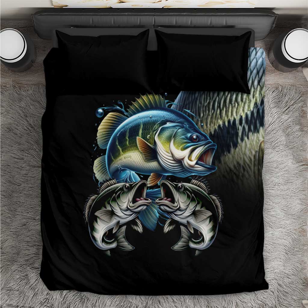 Largemouth Bass Fishing Scale Customize Name Bedding Set Aggressive Bass Scaled Texture and Black Sporty - Wonder Print Shop