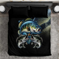 Largemouth Bass Fishing Scale Customize Name Bedding Set Aggressive Bass Scaled Texture and Black Sporty - Wonder Print Shop