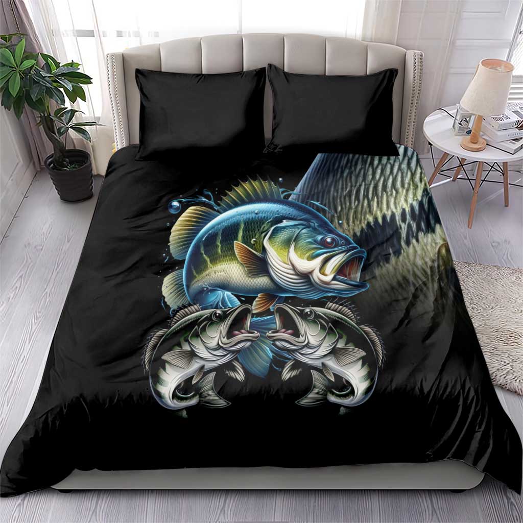 Largemouth Bass Fishing Scale Customize Name Bedding Set Aggressive Bass Scaled Texture and Black Sporty - Wonder Print Shop