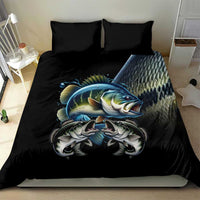 Largemouth Bass Fishing Scale Customize Name Bedding Set Aggressive Bass Scaled Texture and Black Sporty - Wonder Print Shop