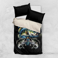 Largemouth Bass Fishing Scale Customize Name Bedding Set Aggressive Bass Scaled Texture and Black Sporty - Wonder Print Shop