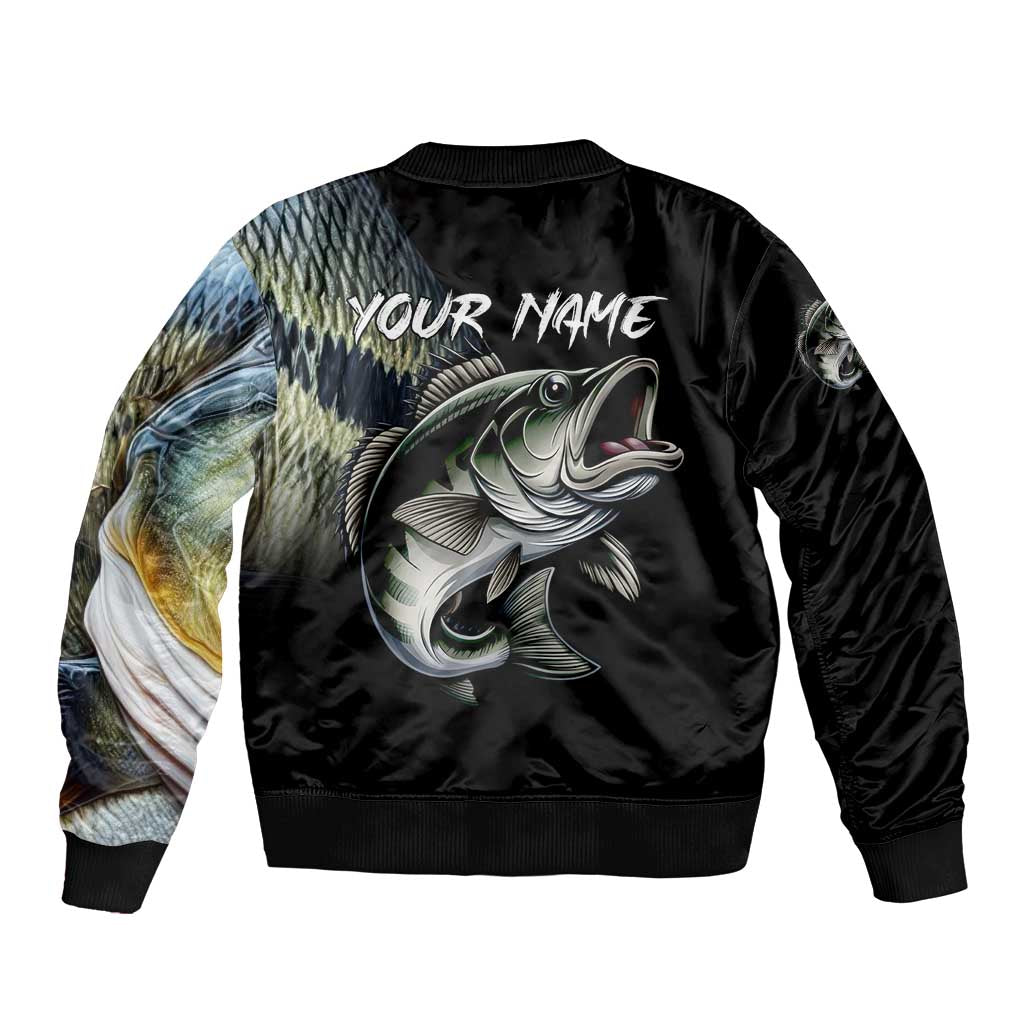 Largemouth Bass Fishing Scale Customize Name Bomber Jacket Aggressive Bass Scaled Texture and Black Sporty - Wonder Print Shop