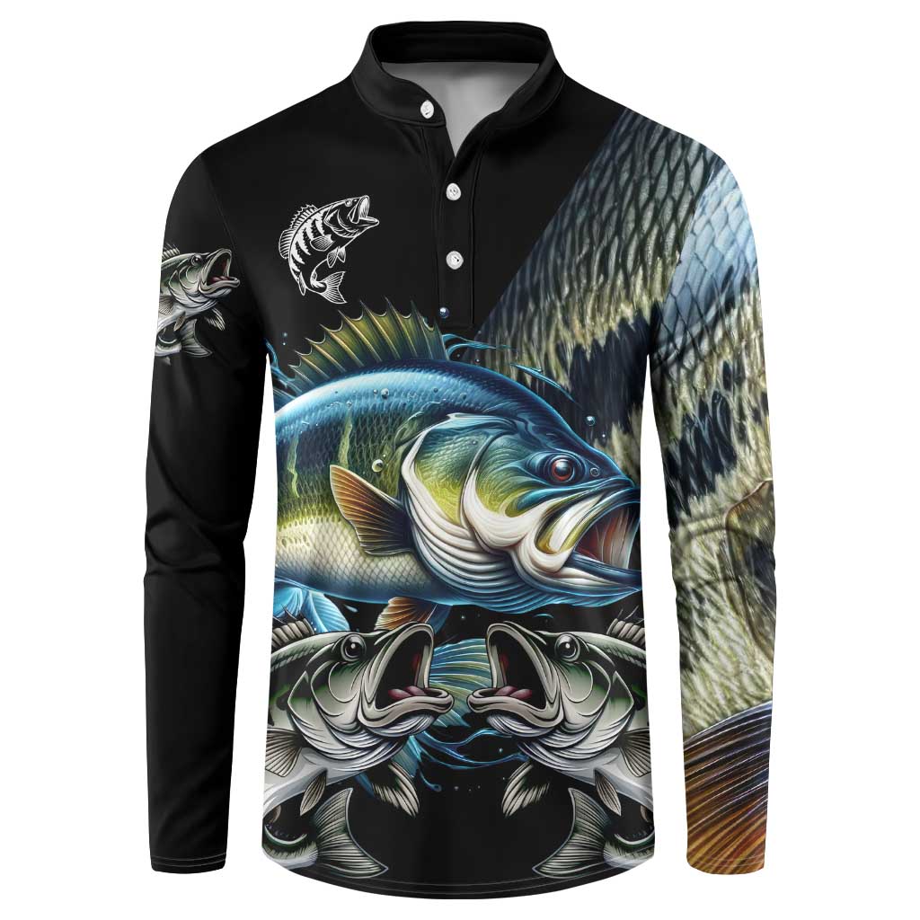 Largemouth Bass Fishing Scale Customize Name Button Sweatshirt Aggressive Bass Scaled Texture and Black Sporty - Wonder Print Shop