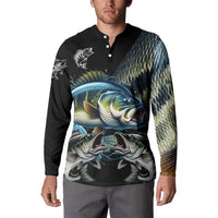 Largemouth Bass Fishing Scale Customize Name Button Sweatshirt Aggressive Bass Scaled Texture and Black Sporty - Wonder Print Shop