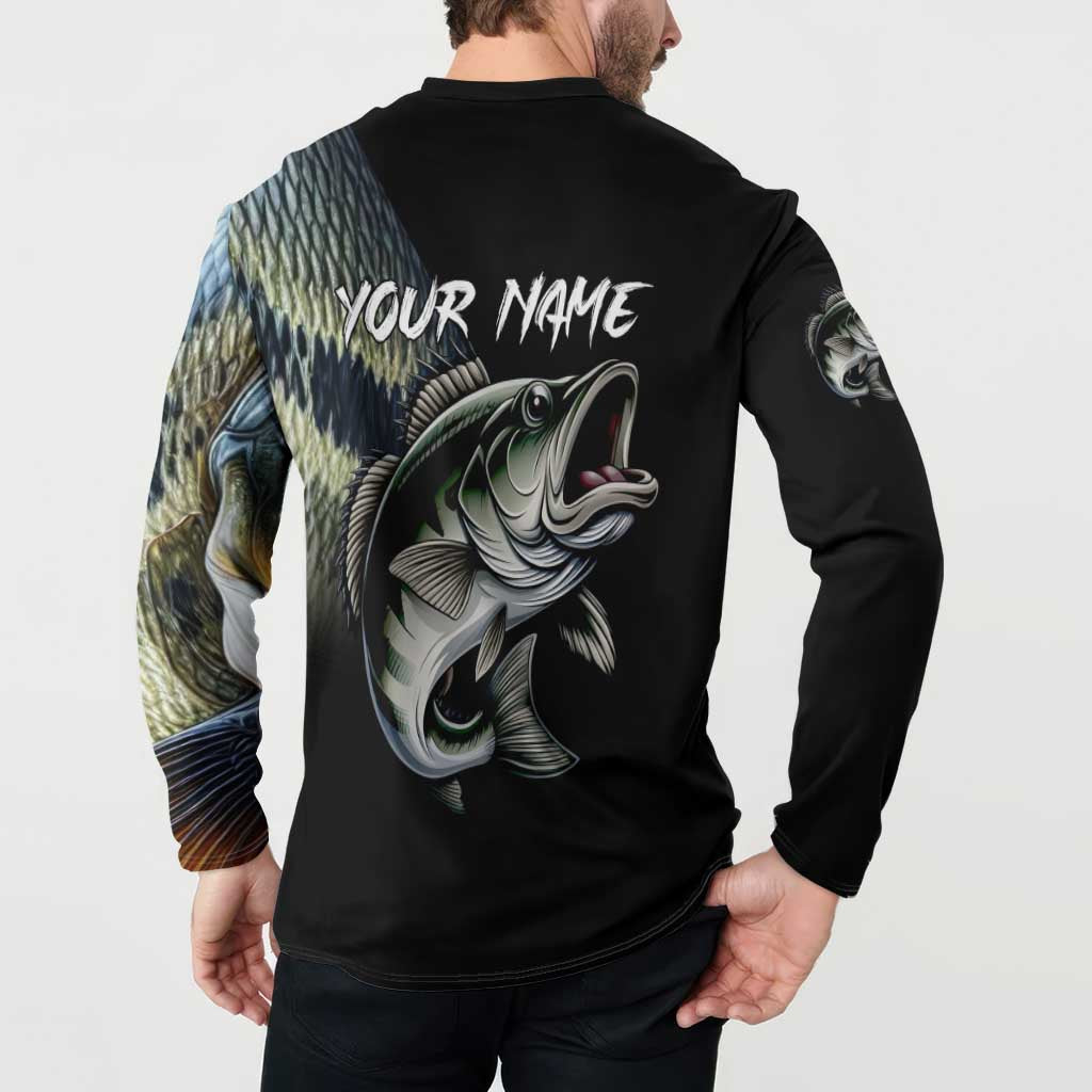 Largemouth Bass Fishing Scale Customize Name Button Sweatshirt Aggressive Bass Scaled Texture and Black Sporty - Wonder Print Shop