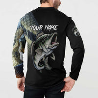 Largemouth Bass Fishing Scale Customize Name Button Sweatshirt Aggressive Bass Scaled Texture and Black Sporty - Wonder Print Shop