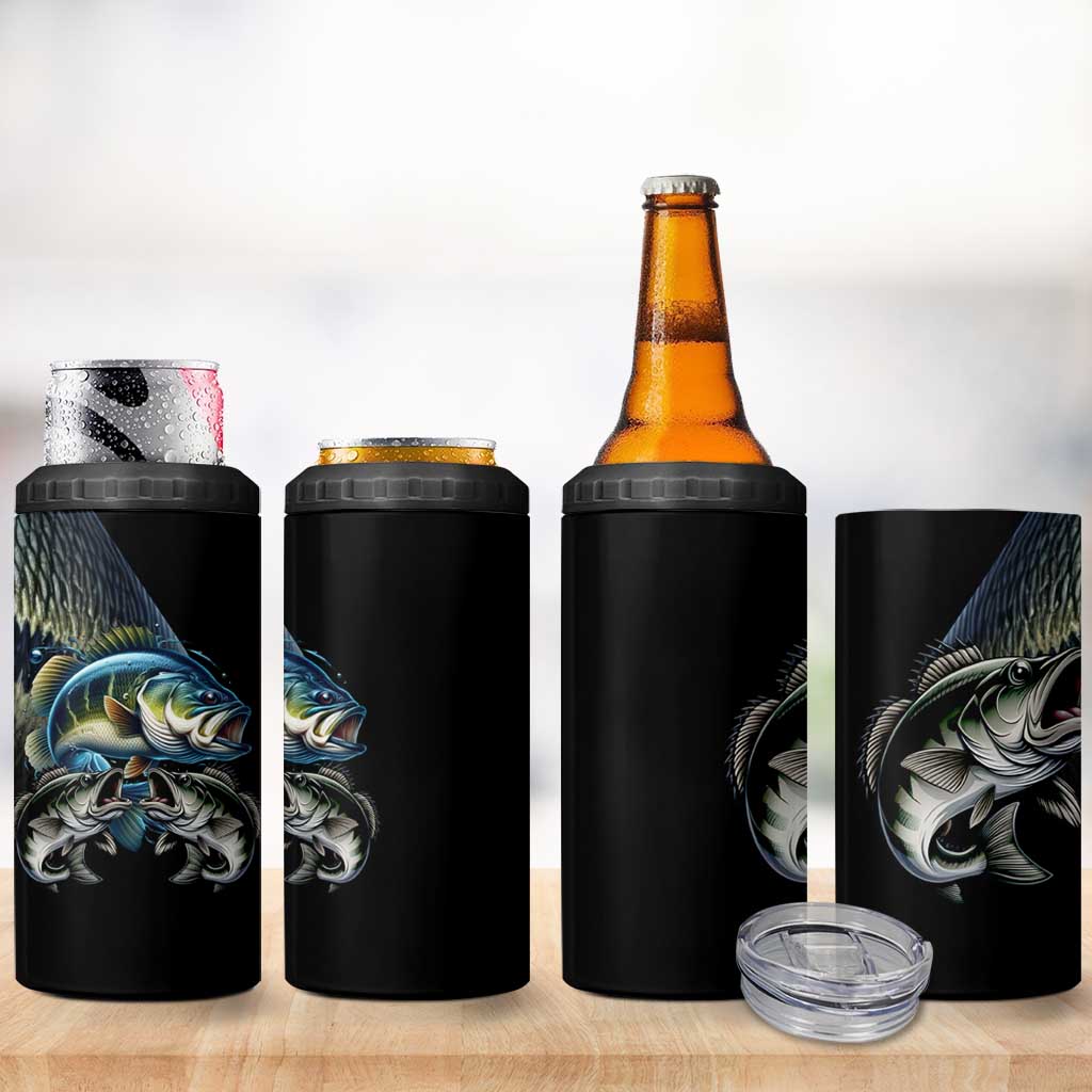 Largemouth Bass Fishing Scale Customize Name 4 in 1 Can Cooler Tumbler Aggressive Bass Scaled Texture and Black Sporty - Wonder Print Shop