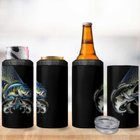 Largemouth Bass Fishing Scale Customize Name 4 in 1 Can Cooler Tumbler Aggressive Bass Scaled Texture and Black Sporty - Wonder Print Shop