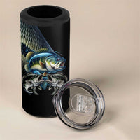 Largemouth Bass Fishing Scale Customize Name 4 in 1 Can Cooler Tumbler Aggressive Bass Scaled Texture and Black Sporty - Wonder Print Shop