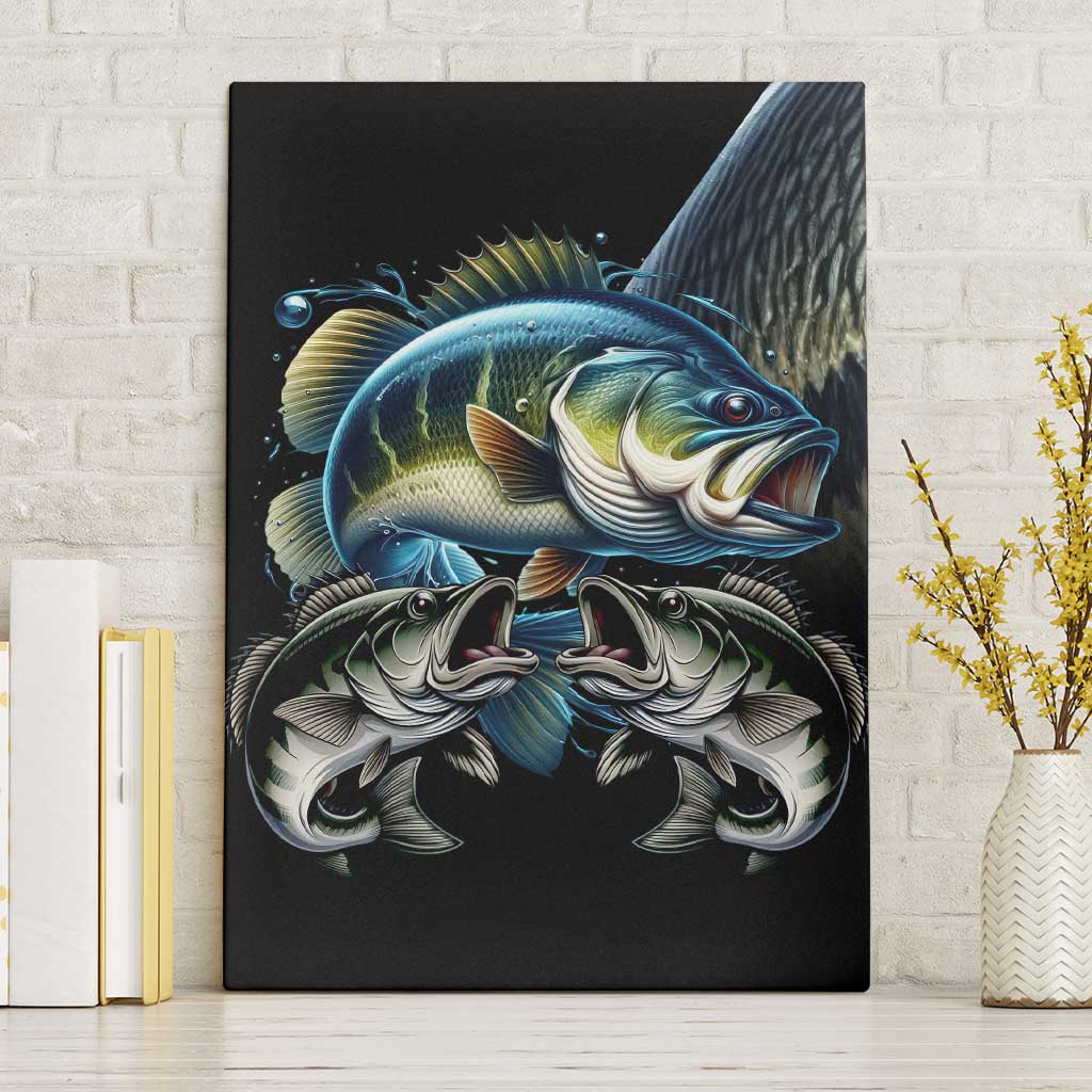 Largemouth Bass Fishing Scale Customize Name Canvas Wall Art Aggressive Bass Scaled Texture and Black Sporty - Wonder Print Shop