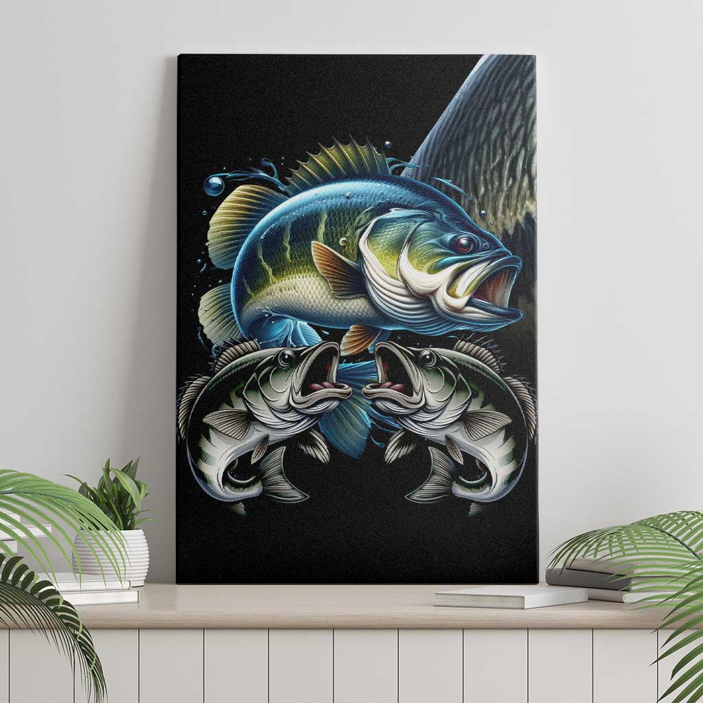 Largemouth Bass Fishing Scale Customize Name Canvas Wall Art Aggressive Bass Scaled Texture and Black Sporty - Wonder Print Shop