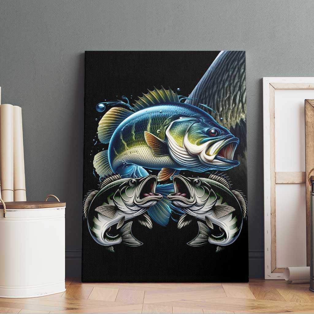 Largemouth Bass Fishing Scale Customize Name Canvas Wall Art Aggressive Bass Scaled Texture and Black Sporty - Wonder Print Shop
