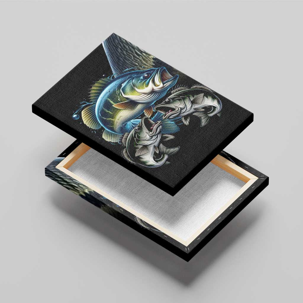 Largemouth Bass Fishing Scale Customize Name Canvas Wall Art Aggressive Bass Scaled Texture and Black Sporty - Wonder Print Shop