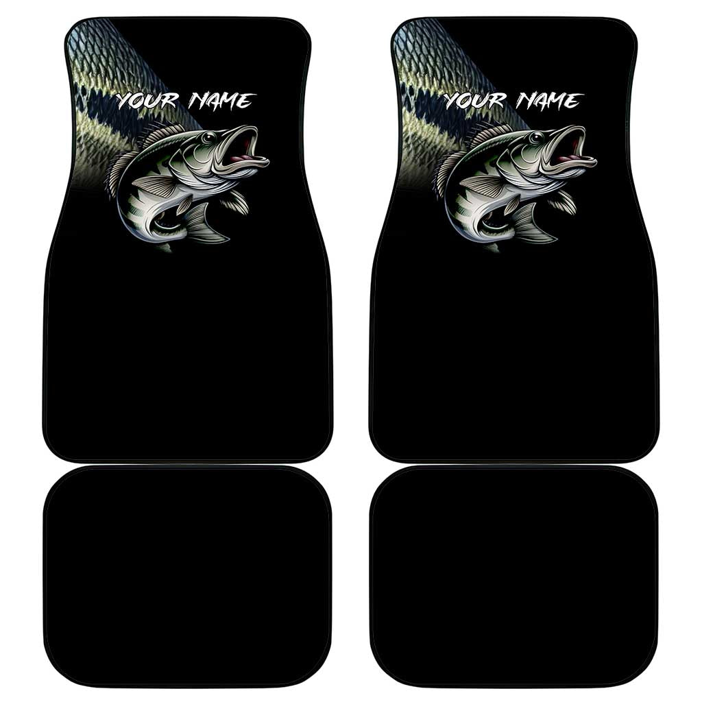 Largemouth Bass Fishing Scale Customize Name Car Mats Aggressive Bass Scaled Texture and Black Sporty - Wonder Print Shop