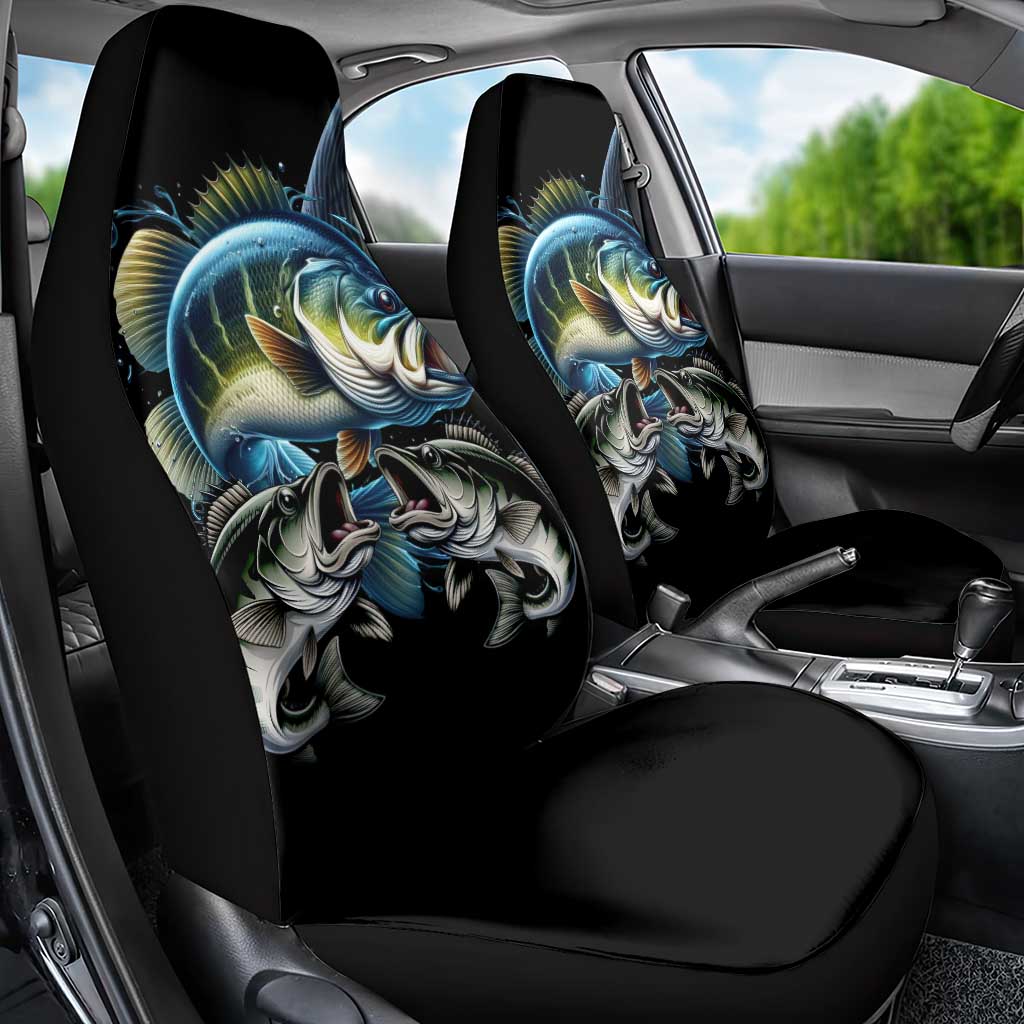 Largemouth Bass Fishing Scale Customize Name Car Seat Cover Aggressive Bass Scaled Texture and Black Sporty - Wonder Print Shop