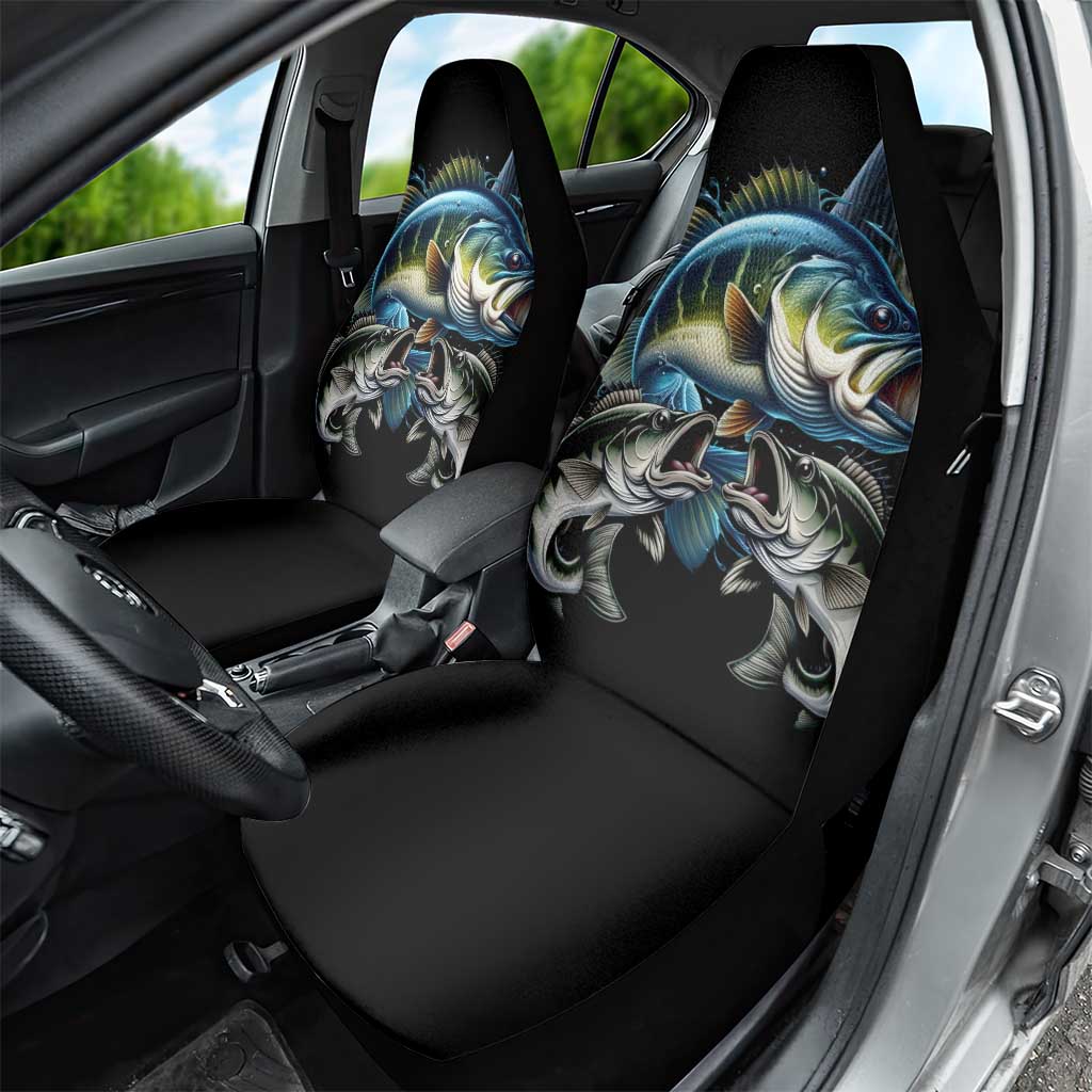 Largemouth Bass Fishing Scale Customize Name Car Seat Cover Aggressive Bass Scaled Texture and Black Sporty - Wonder Print Shop