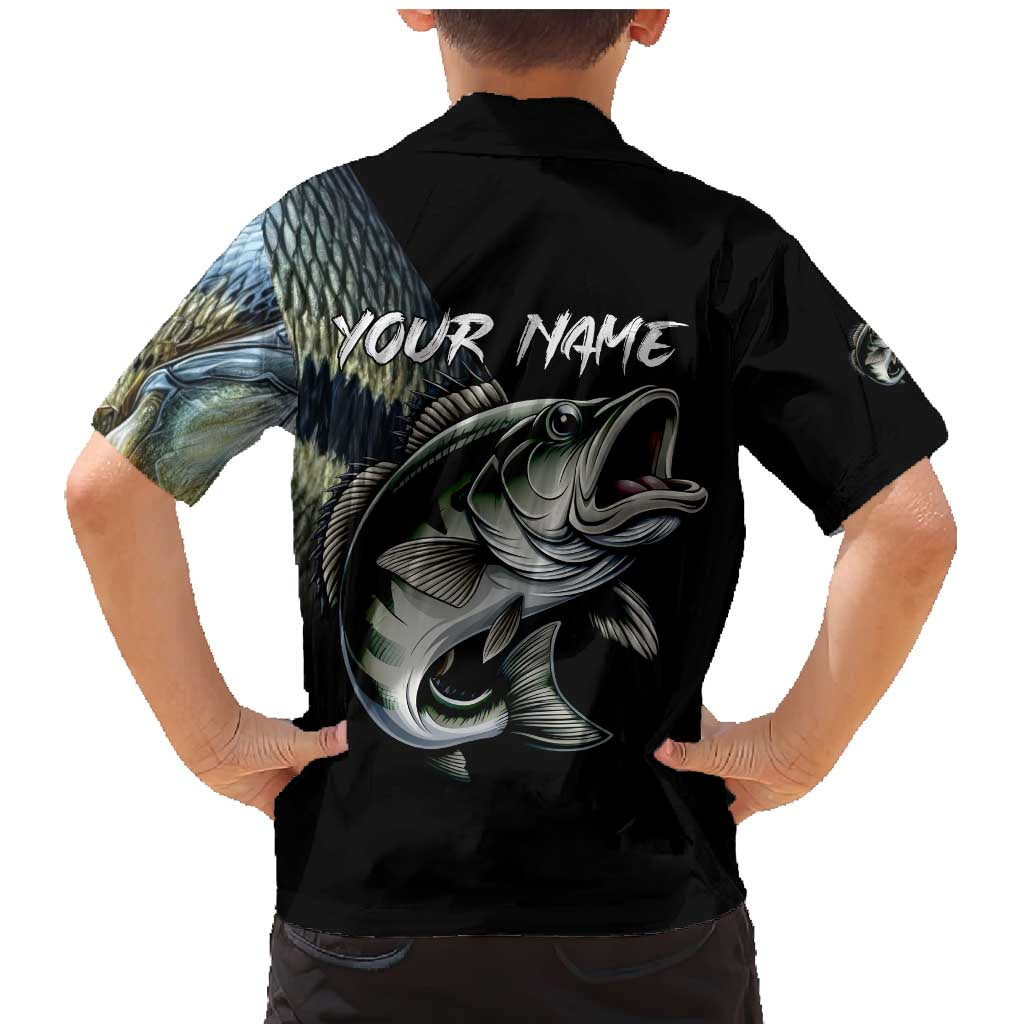 Largemouth Bass Fishing Scale Customize Name Family Matching Mermaid Dress and Hawaiian Shirt Aggressive Bass Scaled Texture and Black Sporty - Wonder Print Shop