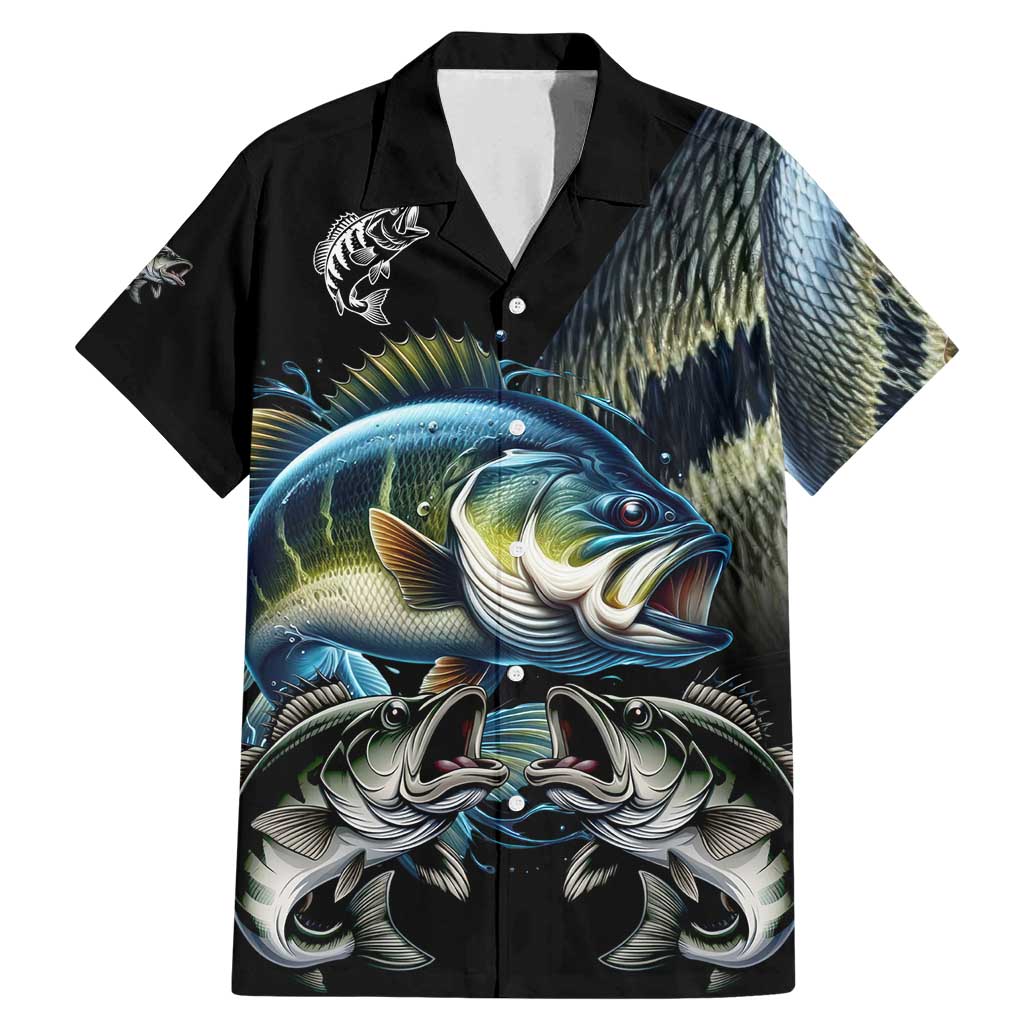 Largemouth Bass Fishing Scale Customize Name Family Matching Mermaid Dress and Hawaiian Shirt Aggressive Bass Scaled Texture and Black Sporty - Wonder Print Shop