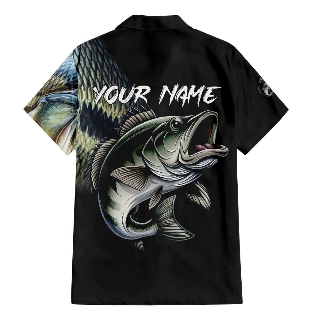 Largemouth Bass Fishing Scale Customize Name Family Matching Mermaid Dress and Hawaiian Shirt Aggressive Bass Scaled Texture and Black Sporty - Wonder Print Shop