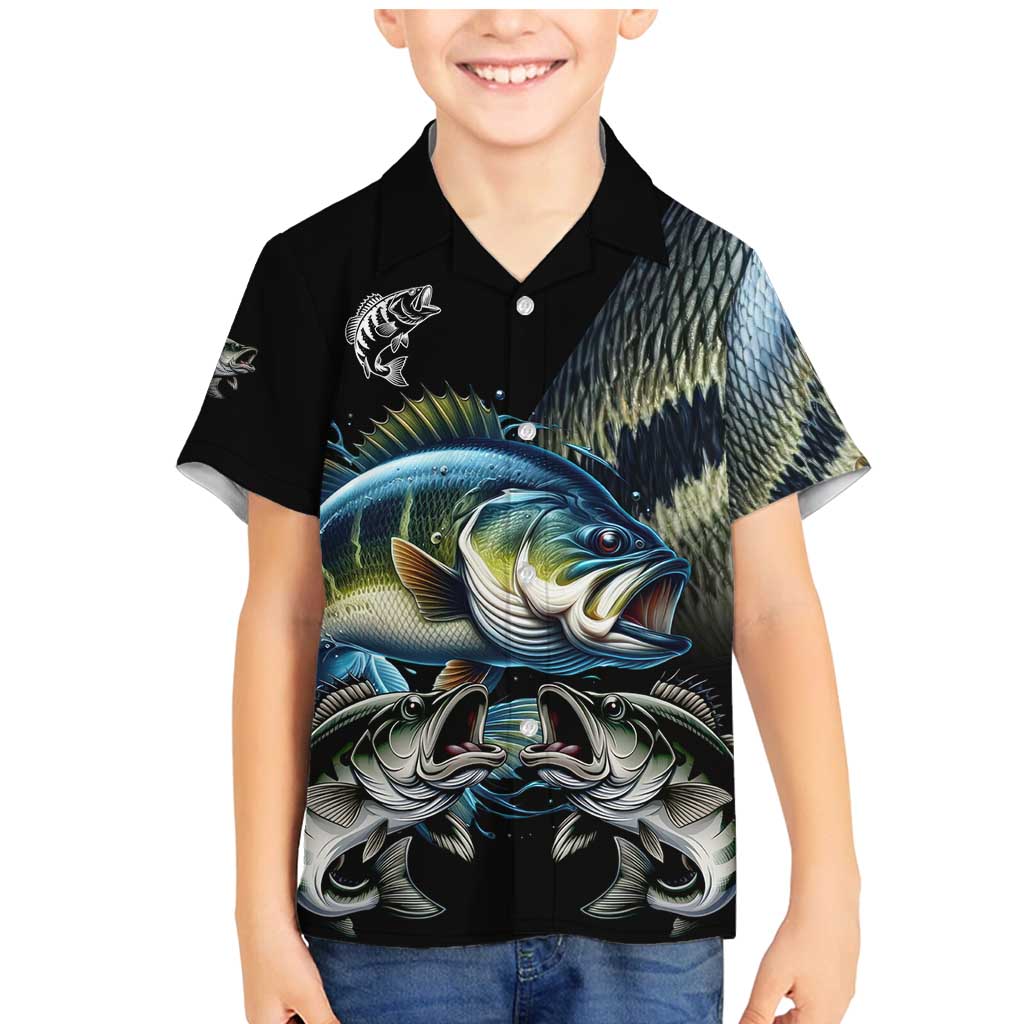 Largemouth Bass Fishing Scale Customize Name Family Matching Mermaid Dress and Hawaiian Shirt Aggressive Bass Scaled Texture and Black Sporty - Wonder Print Shop
