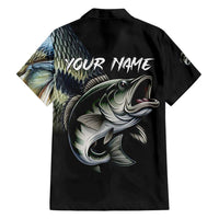 Largemouth Bass Fishing Scale Customize Name Family Matching Off Shoulder Maxi Dress and Hawaiian Shirt Aggressive Bass Scaled Texture and Black Sporty - Wonder Print Shop