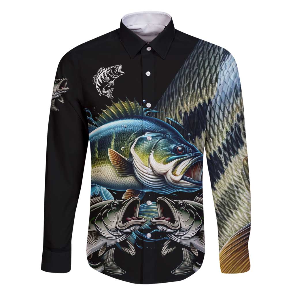Largemouth Bass Fishing Scale Customize Name Family Matching Off Shoulder Maxi Dress and Hawaiian Shirt Aggressive Bass Scaled Texture and Black Sporty - Wonder Print Shop