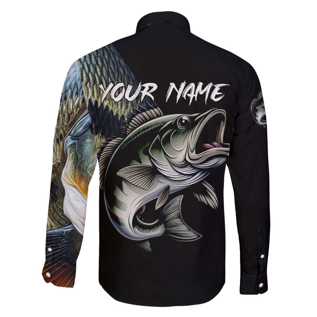 Largemouth Bass Fishing Scale Customize Name Family Matching Off Shoulder Maxi Dress and Hawaiian Shirt Aggressive Bass Scaled Texture and Black Sporty - Wonder Print Shop