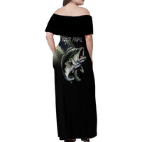 Largemouth Bass Fishing Scale Customize Name Family Matching Off Shoulder Maxi Dress and Hawaiian Shirt Aggressive Bass Scaled Texture and Black Sporty - Wonder Print Shop