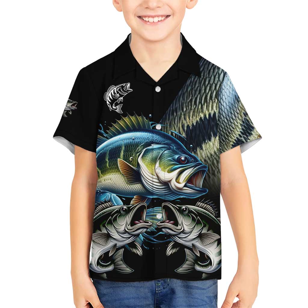 Largemouth Bass Fishing Scale Customize Name Family Matching Off Shoulder Maxi Dress and Hawaiian Shirt Aggressive Bass Scaled Texture and Black Sporty - Wonder Print Shop