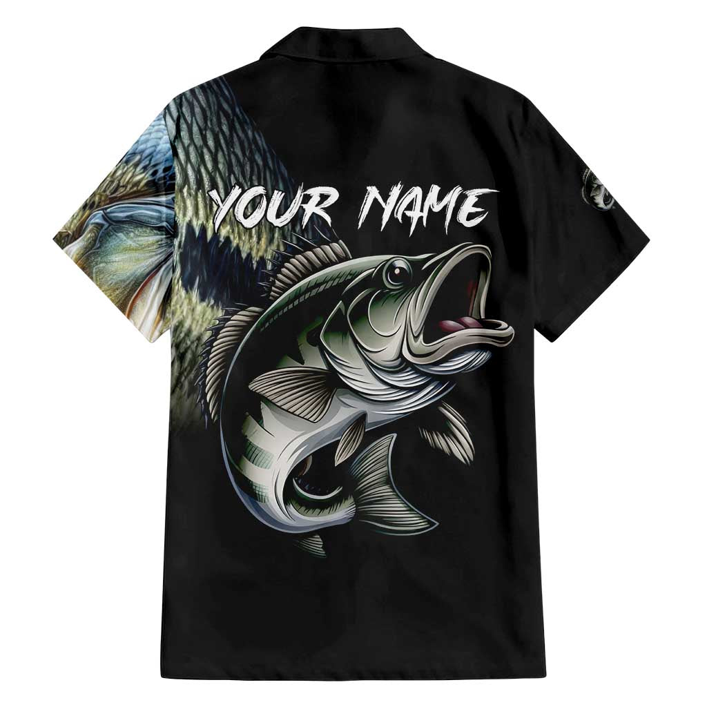 Largemouth Bass Fishing Scale Customize Name Family Matching Puletasi and Hawaiian Shirt Aggressive Bass Scaled Texture and Black Sporty - Wonder Print Shop
