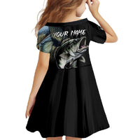 Largemouth Bass Fishing Scale Customize Name Family Matching Short Sleeve Bodycon Dress and Hawaiian Shirt Aggressive Bass Scaled Texture and Black Sporty - Wonder Print Shop