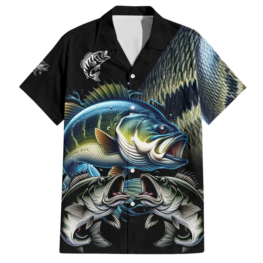 Largemouth Bass Fishing Scale Customize Name Family Matching Short Sleeve Bodycon Dress and Hawaiian Shirt Aggressive Bass Scaled Texture and Black Sporty - Wonder Print Shop
