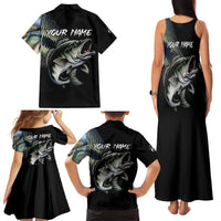 Largemouth Bass Fishing Scale Customize Name Family Matching Tank Maxi Dress and Hawaiian Shirt Aggressive Bass Scaled Texture and Black Sporty - Wonder Print Shop