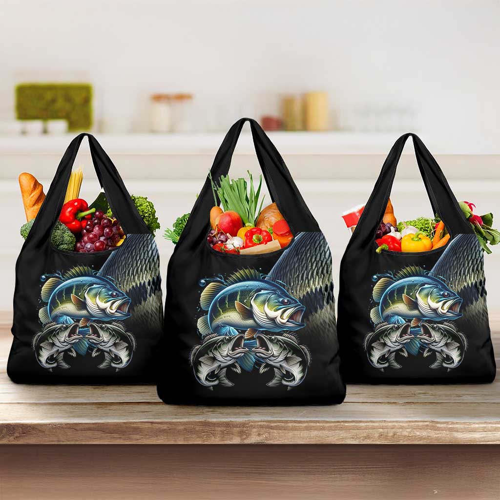 Largemouth Bass Fishing Scale Customize Name Grocery Bag Aggressive Bass Scaled Texture and Black Sporty - Wonder Print Shop