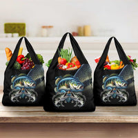 Largemouth Bass Fishing Scale Customize Name Grocery Bag Aggressive Bass Scaled Texture and Black Sporty - Wonder Print Shop