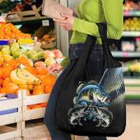 Largemouth Bass Fishing Scale Customize Name Grocery Bag Aggressive Bass Scaled Texture and Black Sporty - Wonder Print Shop