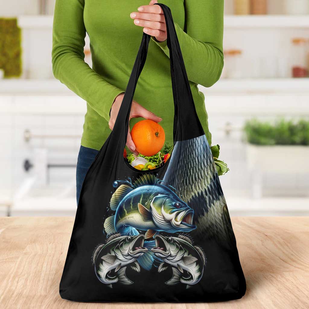 Largemouth Bass Fishing Scale Customize Name Grocery Bag Aggressive Bass Scaled Texture and Black Sporty - Wonder Print Shop