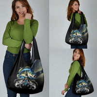 Largemouth Bass Fishing Scale Customize Name Grocery Bag Aggressive Bass Scaled Texture and Black Sporty - Wonder Print Shop