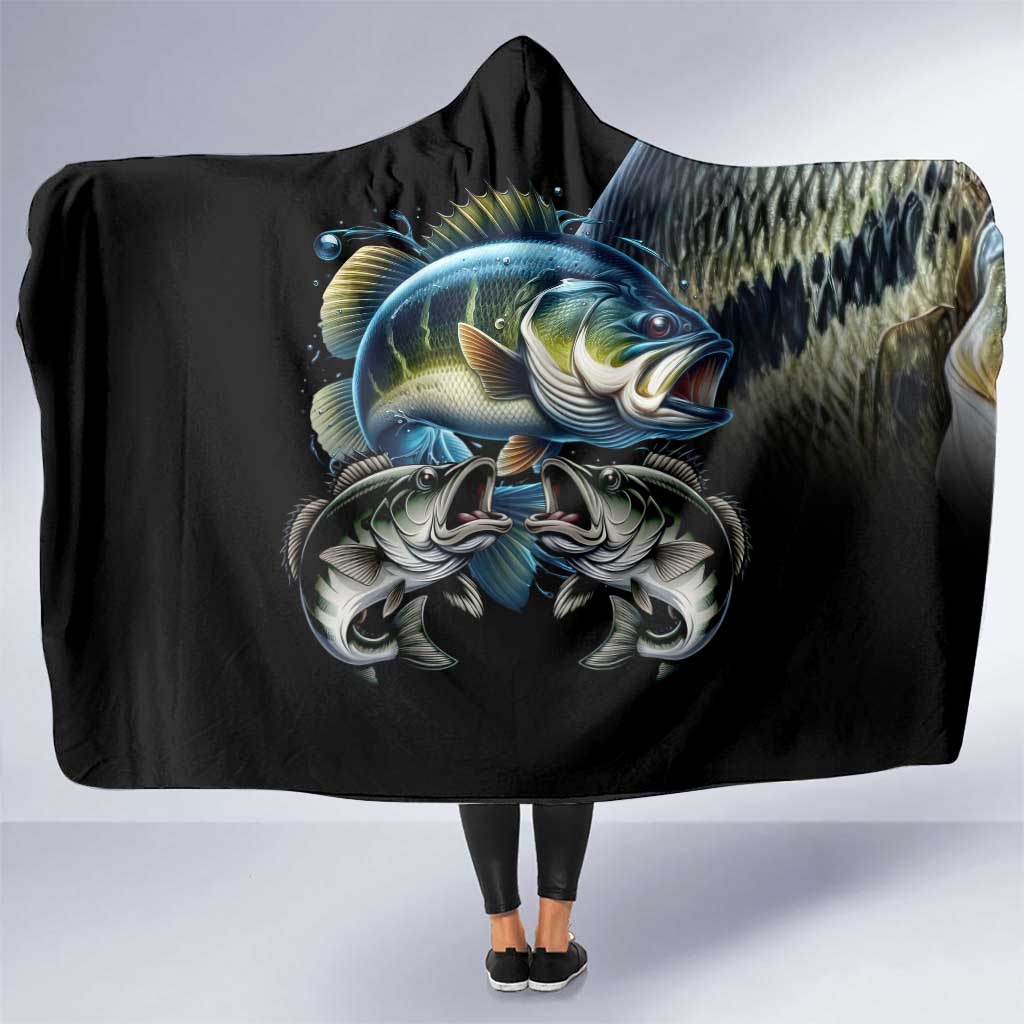 Largemouth Bass Fishing Scale Customize Name Hooded Blanket Aggressive Bass Scaled Texture and Black Sporty - Wonder Print Shop