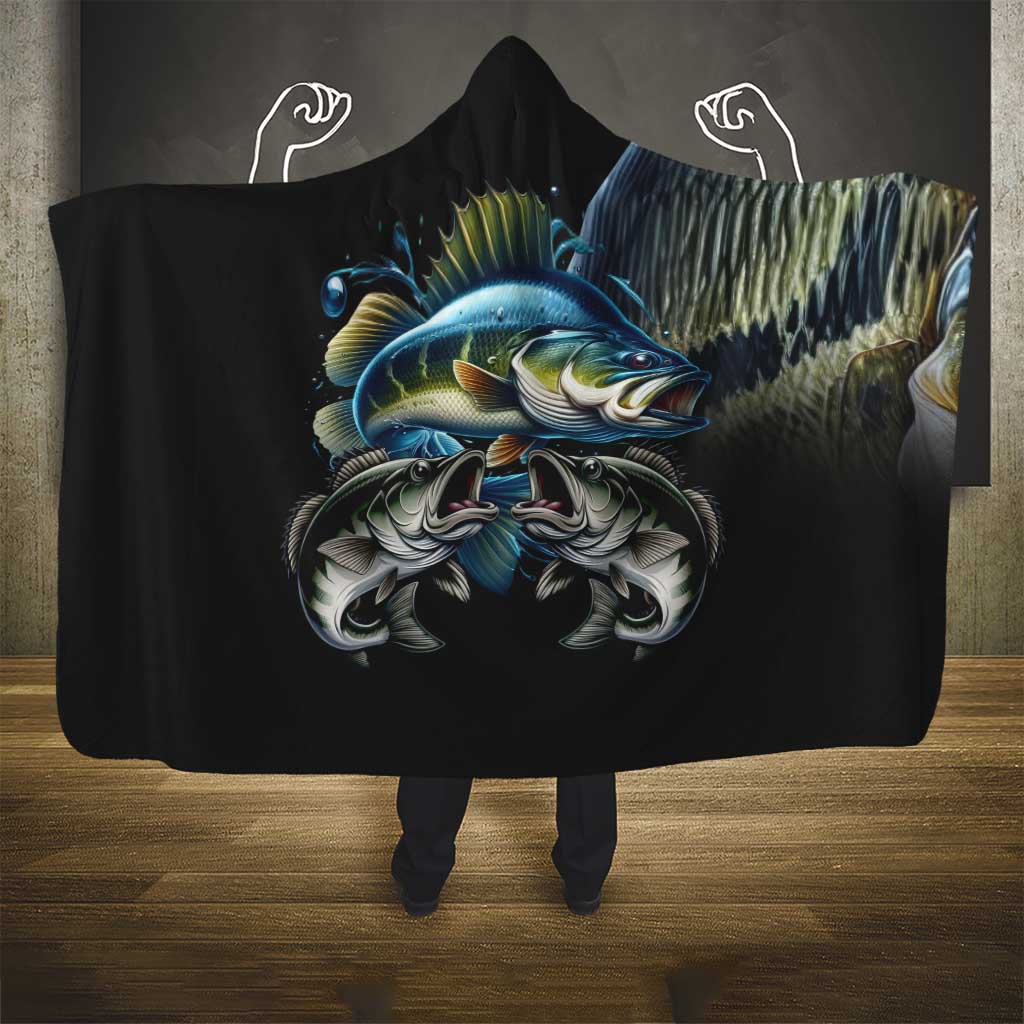 Largemouth Bass Fishing Scale Customize Name Hooded Blanket Aggressive Bass Scaled Texture and Black Sporty - Wonder Print Shop