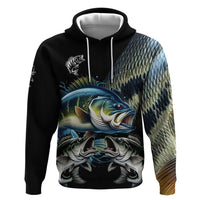 Largemouth Bass Fishing Scale Customize Name Hoodie Aggressive Bass Scaled Texture and Black Sporty - Wonder Print Shop