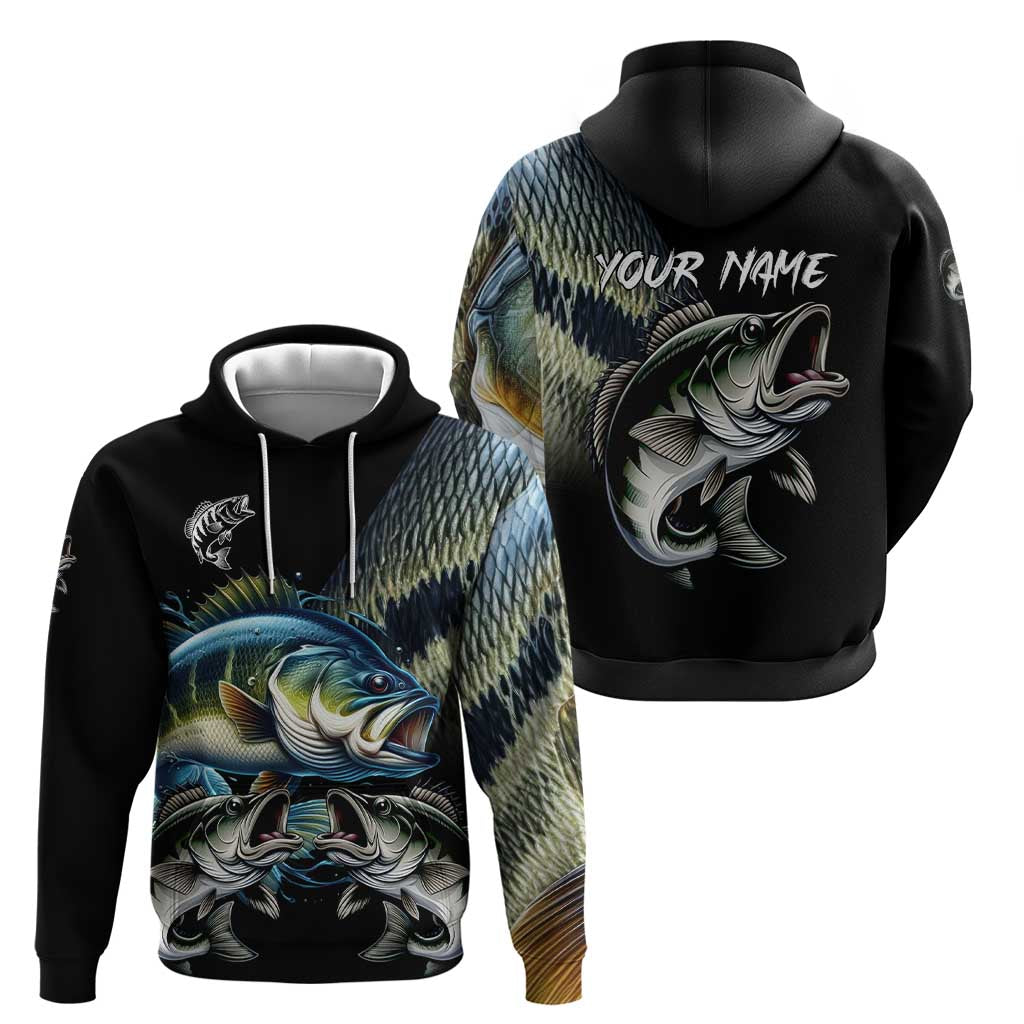 Largemouth Bass Fishing Scale Customize Name Hoodie Aggressive Bass Scaled Texture and Black Sporty - Wonder Print Shop