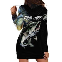 Largemouth Bass Fishing Scale Customize Name Hoodie Dress Aggressive Bass Scaled Texture and Black Sporty - Wonder Print Shop