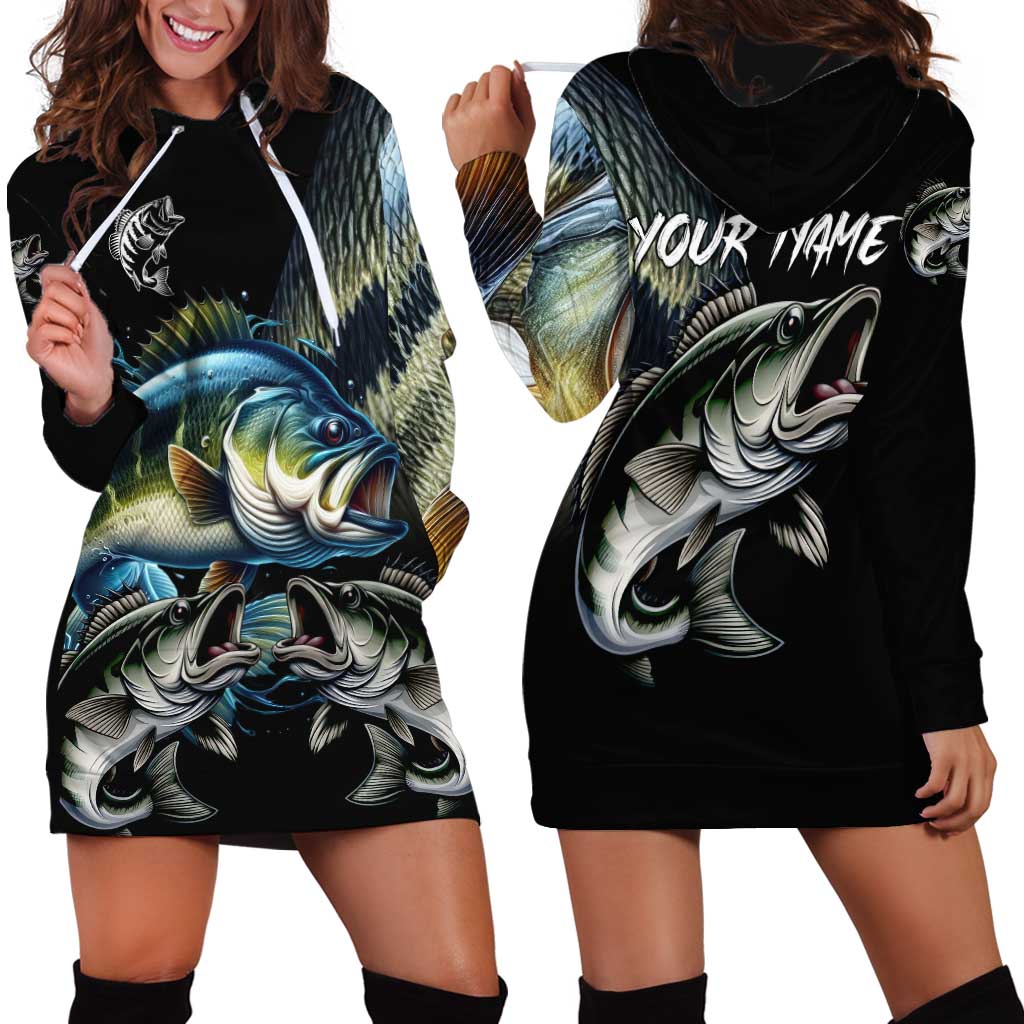 Largemouth Bass Fishing Scale Customize Name Hoodie Dress Aggressive Bass Scaled Texture and Black Sporty - Wonder Print Shop