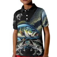 Largemouth Bass Fishing Scale Customize Name Kid Polo Shirt Aggressive Bass Scaled Texture and Black Sporty - Wonder Print Shop