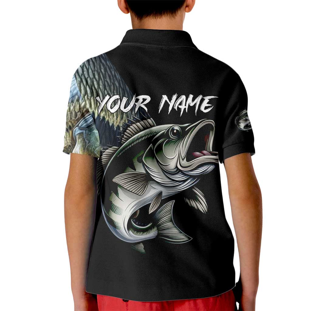 Largemouth Bass Fishing Scale Customize Name Kid Polo Shirt Aggressive Bass Scaled Texture and Black Sporty - Wonder Print Shop