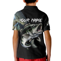 Largemouth Bass Fishing Scale Customize Name Kid Polo Shirt Aggressive Bass Scaled Texture and Black Sporty - Wonder Print Shop
