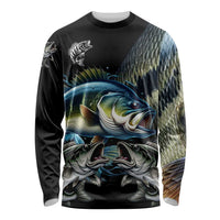 Largemouth Bass Fishing Scale Customize Name Long Sleeve Shirt Aggressive Bass Scaled Texture and Black Sporty - Wonder Print Shop