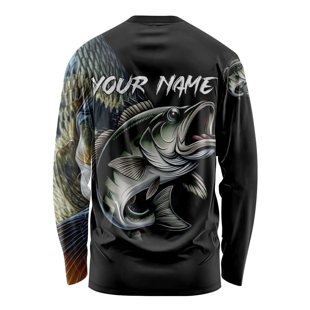 Largemouth Bass Fishing Scale Customize Name Long Sleeve Shirt Aggressive Bass Scaled Texture and Black Sporty - Wonder Print Shop